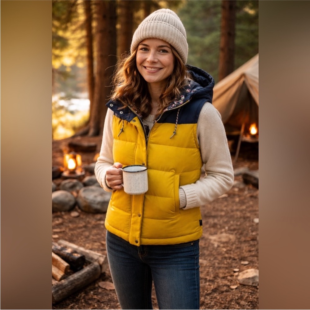 Patagonia Bivy Vest Sulphur Yellow XS Mushroom Print Lining Hooded